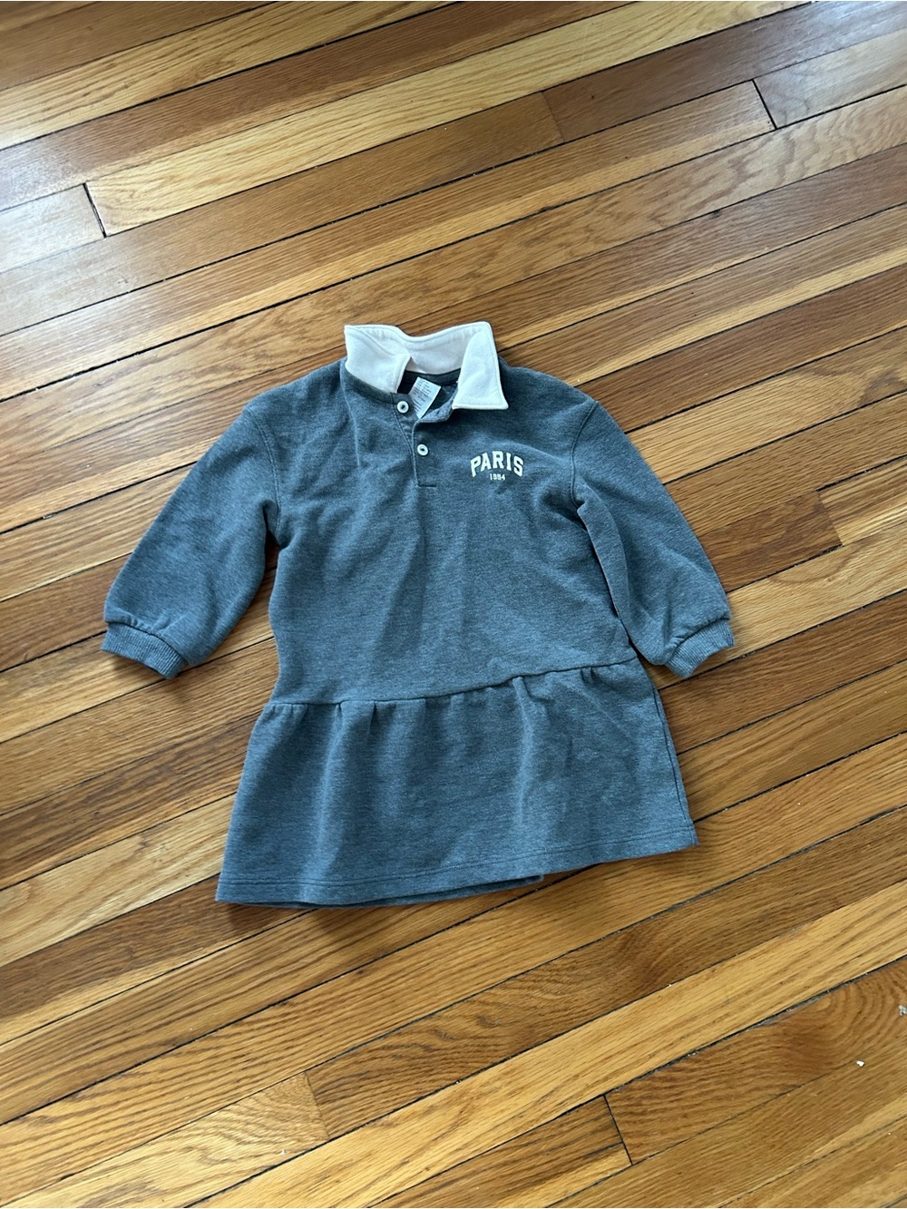 H&M Grey Polo Dress with White Collar and Paris Logo
